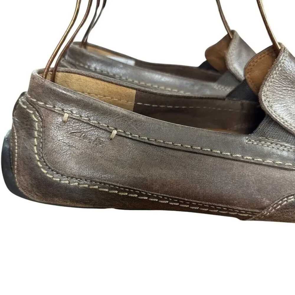 Clarks Mens Ashmont Race Driving Loafers Brown Leather Slip On Shoes sz 13 M